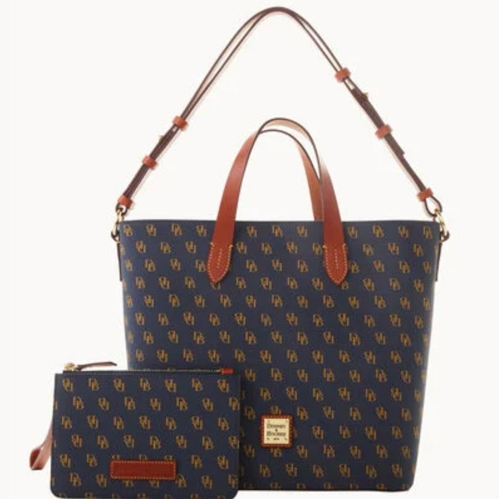 Dooney & Bourke Gretta Lilliana with Pouch Blue and Tan Signature Tote